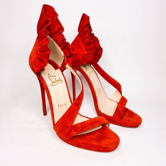 Louboutin Colankle Red Suede Sandals - Picture 5 of 10